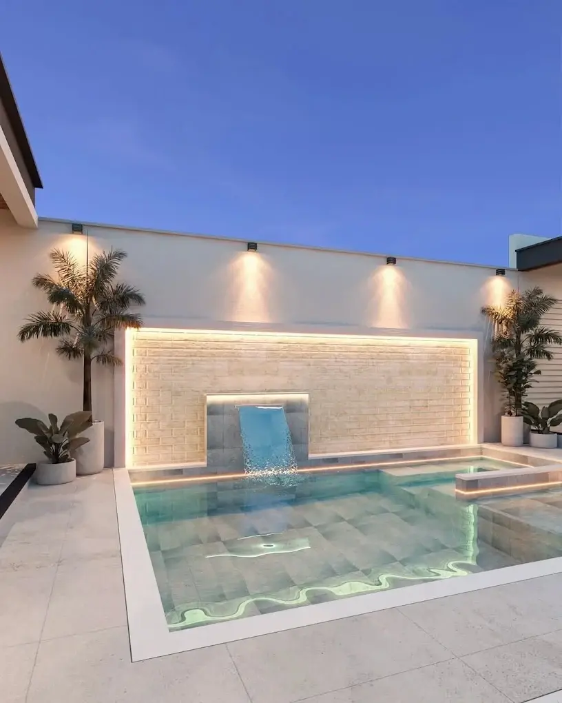 Completed pool renovation with eye catching finish in a Dubai villa